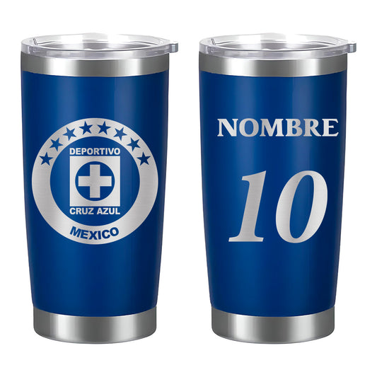 Termo Cruz Azul 20oz Azul - Personalizado Nombre y Número